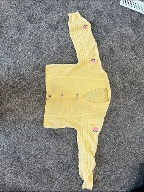 Yellow Cable-Knit Button Cardigan Sweater